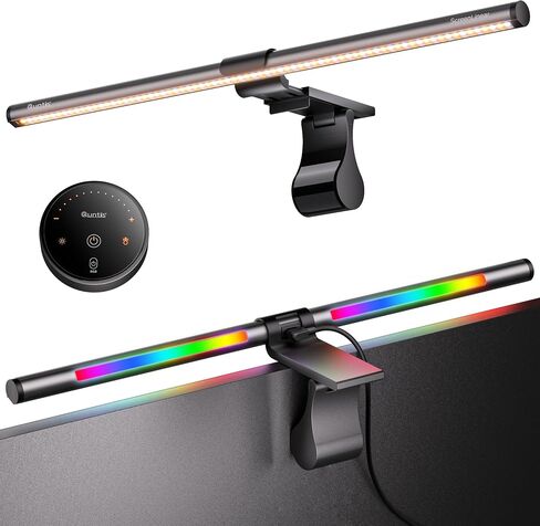 Quntis RGB Pro+ Monitor Light Bar with Remote, Flat Curved & Ultrawide Fits | 15 Modes Gaming Backlight, Ra95 Eye-Care No-Glare Front Light, 4 Colors & Brightness Dimmable, Home Office Gaming, 20" Gray in Saudi Arabia