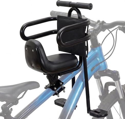 Front-Mounted Child Bike Seat with Guardrail and Footrests, Black | Quick-release toddler seat for ages 1-4, designed for compatible adult bikes with crossbars in Saudi Arabia