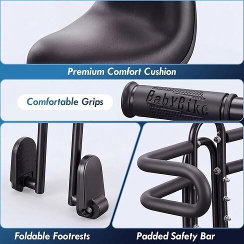 Front-Mounted Child Bike Seat with Guardrail and Footrests, Black | Quick-release toddler seat for ages 1-4, designed for compatible adult bikes with crossbars in Saudi Arabia