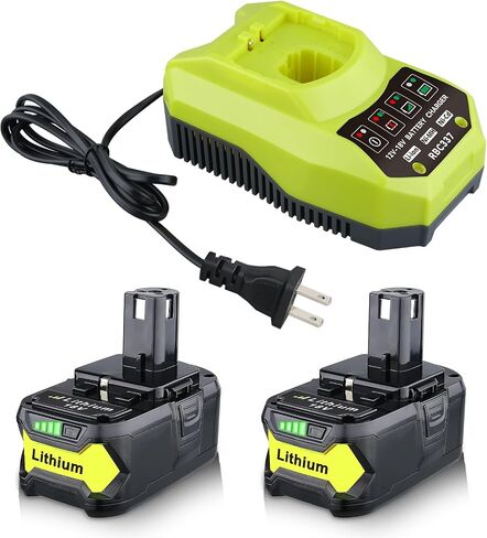 2 حزمة 6.0Ah استبدال لبطارية Ryobi 18V مع شاحن P117 متوافق مع بطارية Ryobi 18V P102 P103 P104 P105 P107 P108 P109 طقم بطارية وشاحن in Kuwait