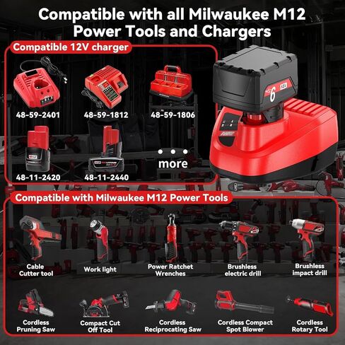 2Pack 9500Ah Replacement for Milwaukee M12 Battery with LCD Compatible with | Milwaukee 12V Battery 48-11-2402 48-11-2411 48-11-2412 48-11-2450 48-11-2460 48-11-2420 48-11-2440 48-11-2425 Cordless Tools in Kuwait
