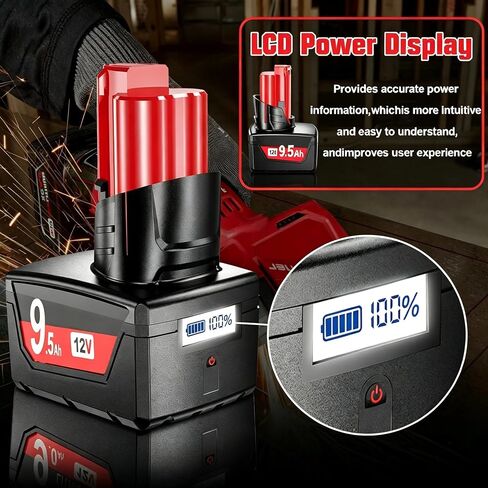 2Pack 9500Ah Replacement for Milwaukee M12 Battery with LCD Compatible with | Milwaukee 12V Battery 48-11-2402 48-11-2411 48-11-2412 48-11-2450 48-11-2460 48-11-2420 48-11-2440 48-11-2425 Cordless Tools in Kuwait
