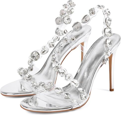 Women’s Clear Rhinestone High Heel Sandals Open Toe Stiletto Heel Transparent Crystal Strap Dress Heels for Wedding Party Prom Evening in Saudi Arabia