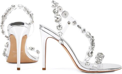 Women’s Clear Rhinestone High Heel Sandals Open Toe Stiletto Heel Transparent Crystal Strap Dress Heels for Wedding Party Prom Evening in Saudi Arabia