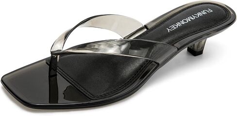 FUNKYMONKEY Jelly Flip Flops for Women, Classic Square Toe Thong Sandals | Slim Square, Clear PVC Straps, 1.81-Inch Kitten Heel, Non-Slip Outsole, Open Toe, Summer Beach & Casual Wear in Saudi Arabia