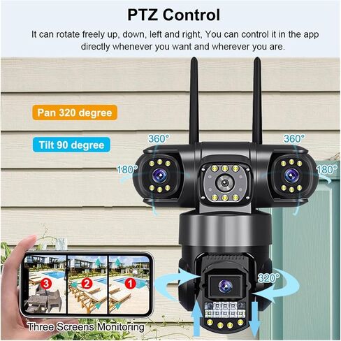 V380 Pro WiFi IP Camera Outdoor 12MP 6K Triple Lenses Triple Screens Security Video Monitor Night Vision Waterproof CCTV Cameras(EU Plug,Only Camera) in Kuwait