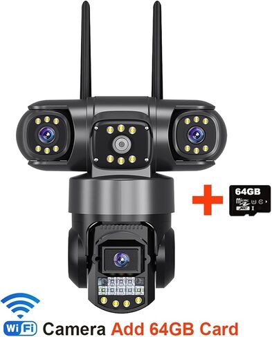 V380 Pro WiFi IP Camera Outdoor 12MP 6K Triple Lenses Triple Screens Security Video Monitor Night Vision Waterproof CCTV Cameras(EU Plug,Cam Add 64GB Card) in Kuwait