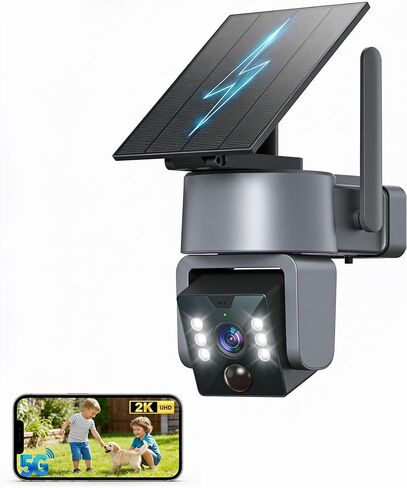 Solar Security Camera, Outdoor Security Camera Wireless, 2K Color Night Vision, 360° PTZ Security Camera Outdoor, PIR Human Detection, Two-Way Voice Calling in Kuwait