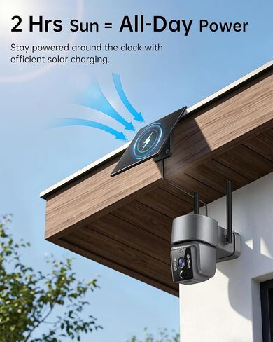 Solar Security Camera, Outdoor Security Camera Wireless, 2K Color Night Vision, 360° PTZ Security Camera Outdoor, PIR Human Detection, Two-Way Voice Calling in Kuwait