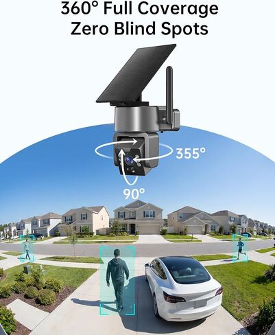 Solar Security Camera, Outdoor Security Camera Wireless, 2K Color Night Vision, 360° PTZ Security Camera Outdoor, PIR Human Detection, Two-Way Voice Calling in Kuwait