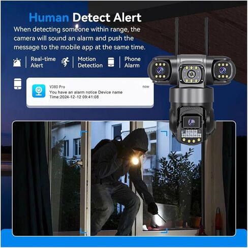 V380 Pro WiFi IP Camera Outdoor 12MP 6K Triple Lenses Triple Screens Security Video Monitor Night Vision Waterproof CCTV Cameras(UK Plug,Only Camera) in Kuwait