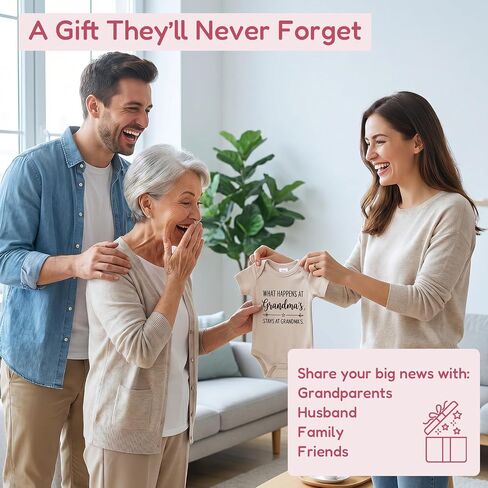What Happens at Grandma's, Stays at Grandma's. Baby Coming Soon Bodysuit Announcement, Funny Pregnancy Announcement Gift for Grandparents to be,Baby Surprise to Family(oat) in Saudi Arabia