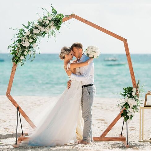 Giantex Wooden Wedding Arch for Ceremony, 7 FT Wood Heptagon Arbor | Backdrop Arbor Stand, Rustic Boho Decoration, Garden Archway for Indoor Outdoor Birthday Proposal Party Lawn Beach in Saudi Arabia