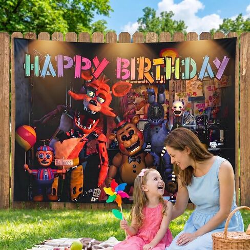 Freddy's Birthday Decorations, Games Birthday Backdrop, This Party Backdrop Incorporates Classic Game Elements, Making it a Great Choice for Party Decorations. in Kuwait