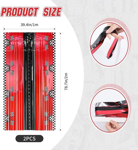 2PCS Race Car Foil Fringe Backdrop Curtains, Birthday Party Decorations | Black, White, Red Photo Backdrop, Fast Wheels Birthday Happy Party Decorations 3.28 X 6.56 ft in Saudi Arabia