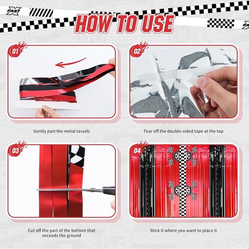 2PCS Race Car Foil Fringe Backdrop Curtains, Birthday Party Decorations | Black, White, Red Photo Backdrop, Fast Wheels Birthday Happy Party Decorations 3.28 X 6.56 ft in Saudi Arabia