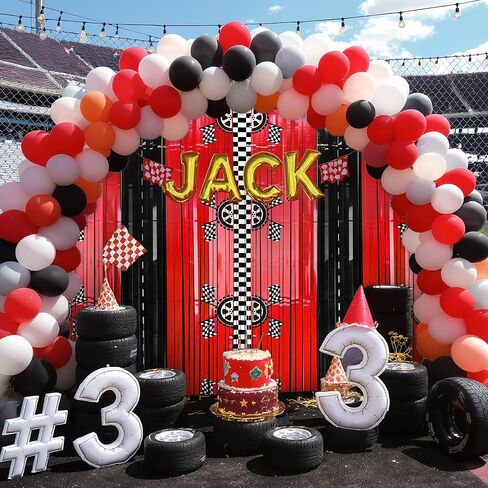 2PCS Race Car Foil Fringe Backdrop Curtains, Birthday Party Decorations | Black, White, Red Photo Backdrop, Fast Wheels Birthday Happy Party Decorations 3.28 X 6.56 ft in Saudi Arabia