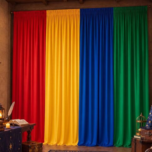 4 Pcs 39 x 79 Inch Wizard Party Backdrop Halloween Decorations | Red Green Blue Yellow Magical Curtains Background, Magic Birthday Party Decor, Color Block Hanging Panels with Rod Pocket in Saudi Arabia
