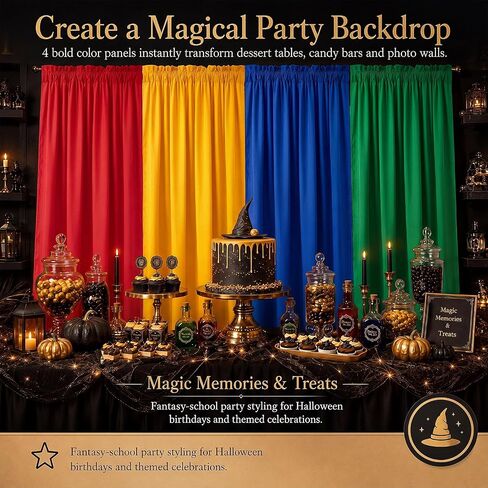 4 Pcs 39 x 79 Inch Wizard Party Backdrop Halloween Decorations | Red Green Blue Yellow Magical Curtains Background, Magic Birthday Party Decor, Color Block Hanging Panels with Rod Pocket in Saudi Arabia