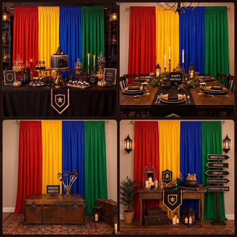 4 Pcs 39 x 79 Inch Wizard Party Backdrop Halloween Decorations | Red Green Blue Yellow Magical Curtains Background, Magic Birthday Party Decor, Color Block Hanging Panels with Rod Pocket in Saudi Arabia