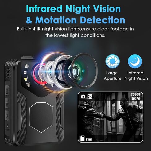 Body Camera with Audio and Video Recording: 1080P FHD Body Cam with Night Vision Video Recorder, 10HR Battery, 2.0" Screen, 128GB Wearable Bodycam for Law Enforcement, Security, and Outdoor Work in Kuwait