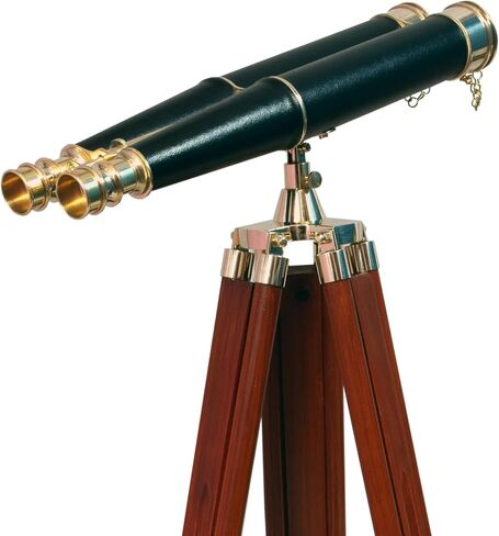 62 Inches Floor Standing Admirals Solid Brass Black Leather Binocular, Fully Functional Nautical Home Decor Binoculars for Adults with Wooden Tripod Stand in Saudi Arabia