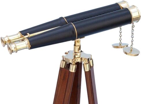 62 Inches Floor Standing Admirals Solid Brass Black Leather Binocular, Fully Functional Nautical Home Decor Binoculars for Adults with Wooden Tripod Stand in Saudi Arabia