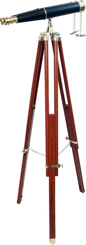 62 Inches Floor Standing Admirals Solid Brass Black Leather Binocular, Fully Functional Nautical Home Decor Binoculars for Adults with Wooden Tripod Stand in Saudi Arabia
