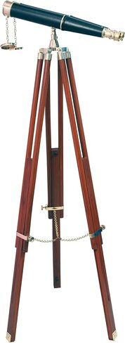 62 Inches Floor Standing Admirals Solid Brass Black Leather Binocular, Fully Functional Nautical Home Decor Binoculars for Adults with Wooden Tripod Stand in Saudi Arabia