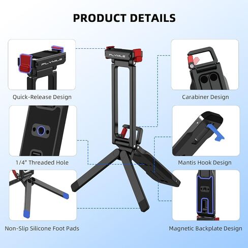 Action 5 Pro/4/3 Magnetic Quick Release Tripod Stand, Aluminum Alloy Mini Desktop Mount Table Holder for DJI Osmo 360, with 180° Adjustable, 1/4" Screw Hole, Arca-Swiss & Foldable Hook Accessories in Kuwait