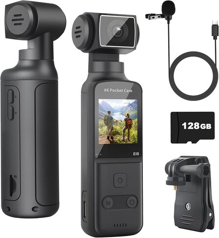 Vlogging Camera 4K, Mini Pocket Body Cam with 64GB Card | External Microphone, 270° Rotatable Lens, Suitable for Vlog, Sports, Bike, Travel, Police Law Enforcement, Personal Civilians in Saudi Arabia