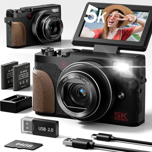 NBD 5K 64MP Digital Camera for Photography with 18X Zoom,2026 Upgraded Autofocus Vlogging Camera,Point and Shoot Digital Cameras with 2 Batteries,64GB TF Card,Flash, Anti-Shake(Black) in Saudi Arabia