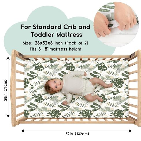 Yoofoss 2-Pack Baby Crib Sheets for Boys Girls 52x28 (Green+Banana Leaves) | Soft & Breathable & Cozy, Fitted Crib Mattress Cover Set for Baby Bed and Toddler Mattress in Kuwait