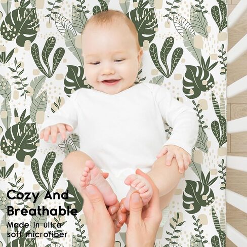 Yoofoss 2-Pack Baby Crib Sheets for Boys Girls 52x28 (Green+Banana Leaves) | Soft & Breathable & Cozy, Fitted Crib Mattress Cover Set for Baby Bed and Toddler Mattress in Kuwait