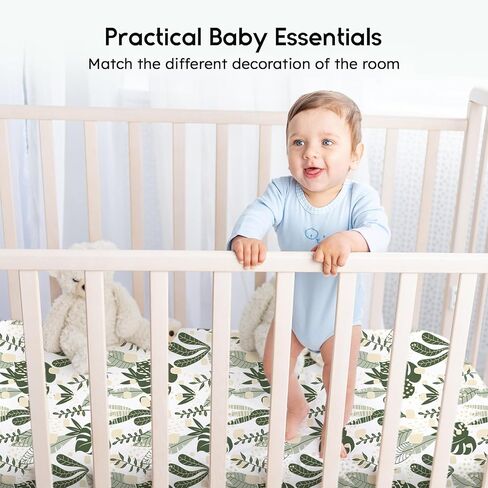 Yoofoss 2-Pack Baby Crib Sheets for Boys Girls 52x28 (Green+Banana Leaves) | Soft & Breathable & Cozy, Fitted Crib Mattress Cover Set for Baby Bed and Toddler Mattress in Kuwait
