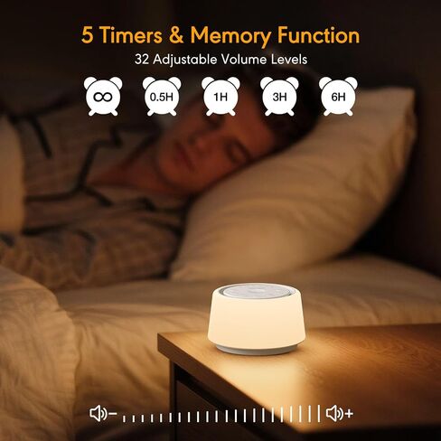 White Noise Machine with Night Light, 30 Soothing Sounds Portable Sound Machine for Baby and Adults, 10 Color Night Light, 5 Timer Options, Memory Function,Compact for Travel (White) in Saudi Arabia