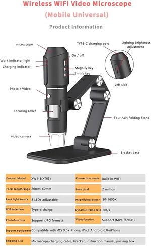 USB Microscope, WiFi Digital Microscope 50X-1600X HD Electronic Microscopes for Mobile Repair in Saudi Arabia