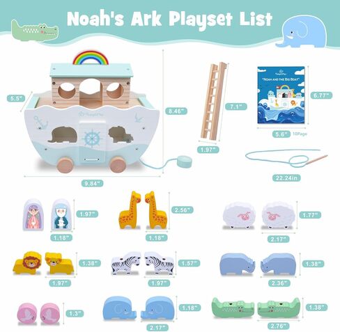 SIMPLIPLAY Wooden Noah's Ark Toy with Story Book & Animal Shape Sorter | Toddler Montessori STEM Learning Noahs Ark Toy, Christian Toy for Boys Girls Christmas Baptism Gifts in Saudi Arabia