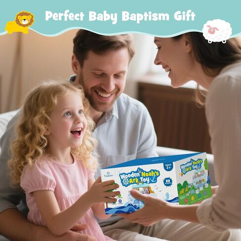 SIMPLIPLAY Wooden Noah's Ark Toy with Story Book & Animal Shape Sorter | Toddler Montessori STEM Learning Noahs Ark Toy, Christian Toy for Boys Girls Christmas Baptism Gifts in Saudi Arabia