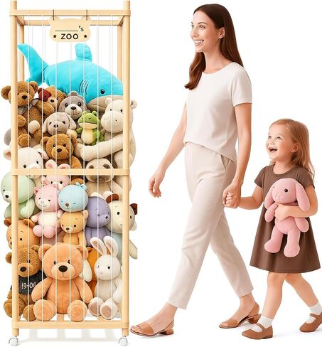 Stuffed Animal Storage, 64In Wooden Large Stuffed Animal Organizer Holder | Plushies Storage with Wheels, Stuffed Animal Zoo for Kids' Rooms, Bedrooms & Living Rooms in Kuwait