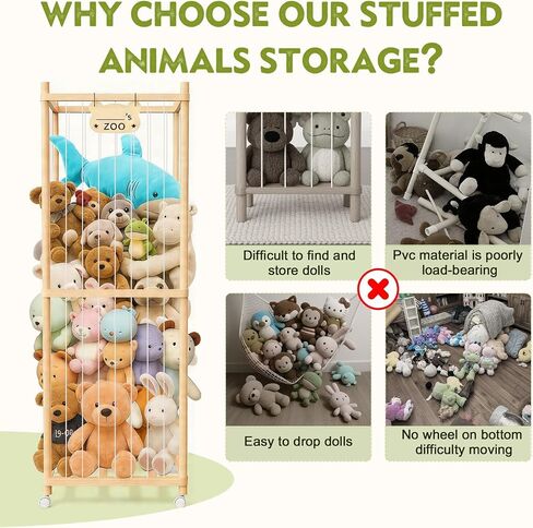 Stuffed Animal Storage, 64In Wooden Large Stuffed Animal Organizer Holder | Plushies Storage with Wheels, Stuffed Animal Zoo for Kids' Rooms, Bedrooms & Living Rooms in Kuwait