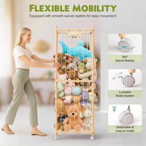 Stuffed Animal Storage, 64In Wooden Large Stuffed Animal Organizer Holder | Plushies Storage with Wheels, Stuffed Animal Zoo for Kids' Rooms, Bedrooms & Living Rooms in Kuwait