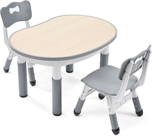 Kids Round Activity Table and Chairs Set, Height Adjustable Plastic Children Art Desk with 2 Seats, Kids Set Table Set in Saudi Arabia