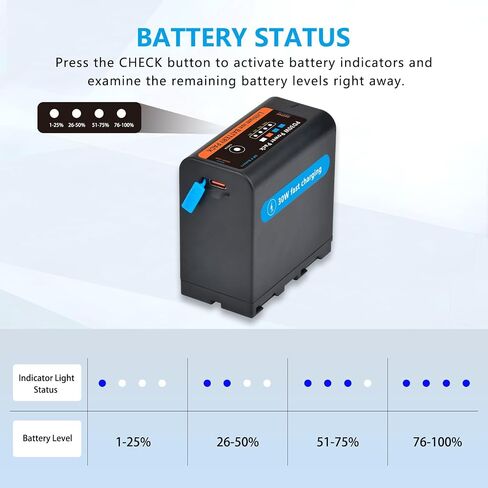 9000mAh NP-F970 Battery,[PD30W Fast Charging] Replacement NP F970 Battery for Sony NP-F550 750 950 970 FX3 FX30 A7 Nikon Z8 Canon R5 Camera Camcorder LED Light Monitor in Kuwait