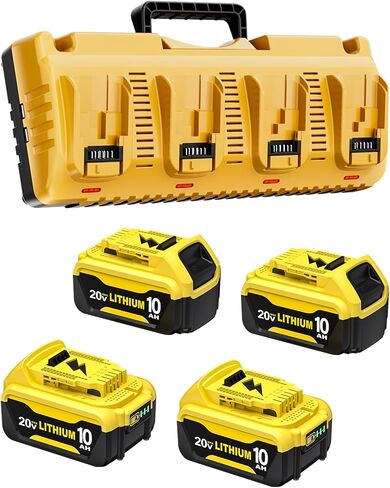 4Pack 20V 10Ah Replacement for Dewalt 20V MAX Battery and Charger | Compatible with Dewalt 20 Volt Battery DCB207 DCB204 DCB200 DCB201 DCB203 Series Power Tool in Kuwait