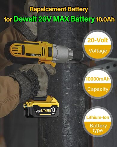 4Pack 20V 10Ah Replacement for Dewalt 20V MAX Battery and Charger | Compatible with Dewalt 20 Volt Battery DCB207 DCB204 DCB200 DCB201 DCB203 Series Power Tool in Kuwait