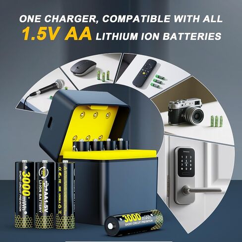 All-in-One Fast AA Lithium Battery Charger,8 Slot Charging & Storage Box, 2H Quick Charge, USB-C 5V/3A, Fits All 1.5V Rechargeable Lithium AA Batteries, Great for Camera, Toys, Home & Outdoor Gadgets in Saudi Arabia