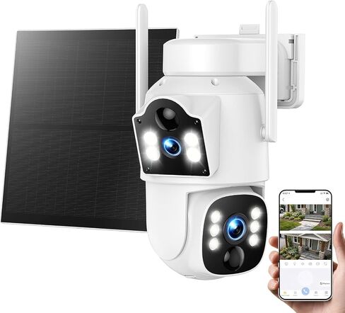 Dual Lens 4G LTE Cellular Security Camera, Solar Security Cameras Wireless | Outdoor 360° PTZ Live View, 2K Color Night Vision, Auto Tracking AI Detection, Cloud Storage, Built-in SIM, 7800mAh Battery in Kuwait
