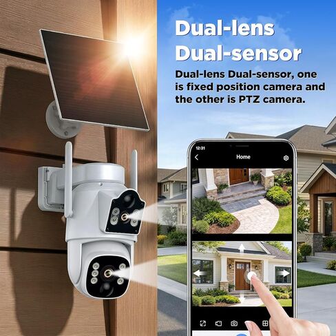 Dual Lens 4G LTE Cellular Security Camera, Solar Security Cameras Wireless | Outdoor 360° PTZ Live View, 2K Color Night Vision, Auto Tracking AI Detection, Cloud Storage, Built-in SIM, 7800mAh Battery in Kuwait