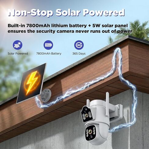 Dual Lens 4G LTE Cellular Security Camera, Solar Security Cameras Wireless | Outdoor 360° PTZ Live View, 2K Color Night Vision, Auto Tracking AI Detection, Cloud Storage, Built-in SIM, 7800mAh Battery in Kuwait